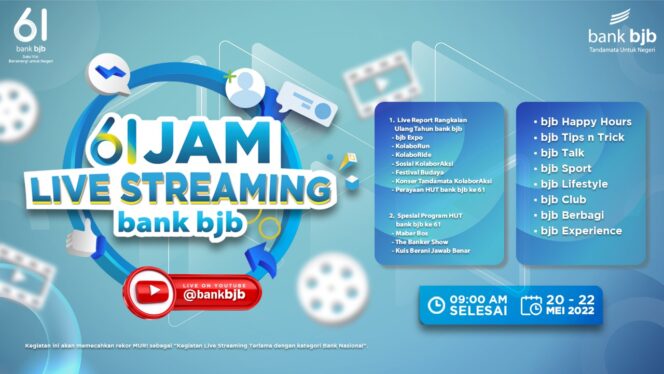 
					Program Live Streaming 61 Jam Non Stop bank bjb dengan akan memecahkan Rekor MURI.(ist)

